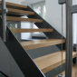 Treppe, Kombination aus Holz Metall und Glas